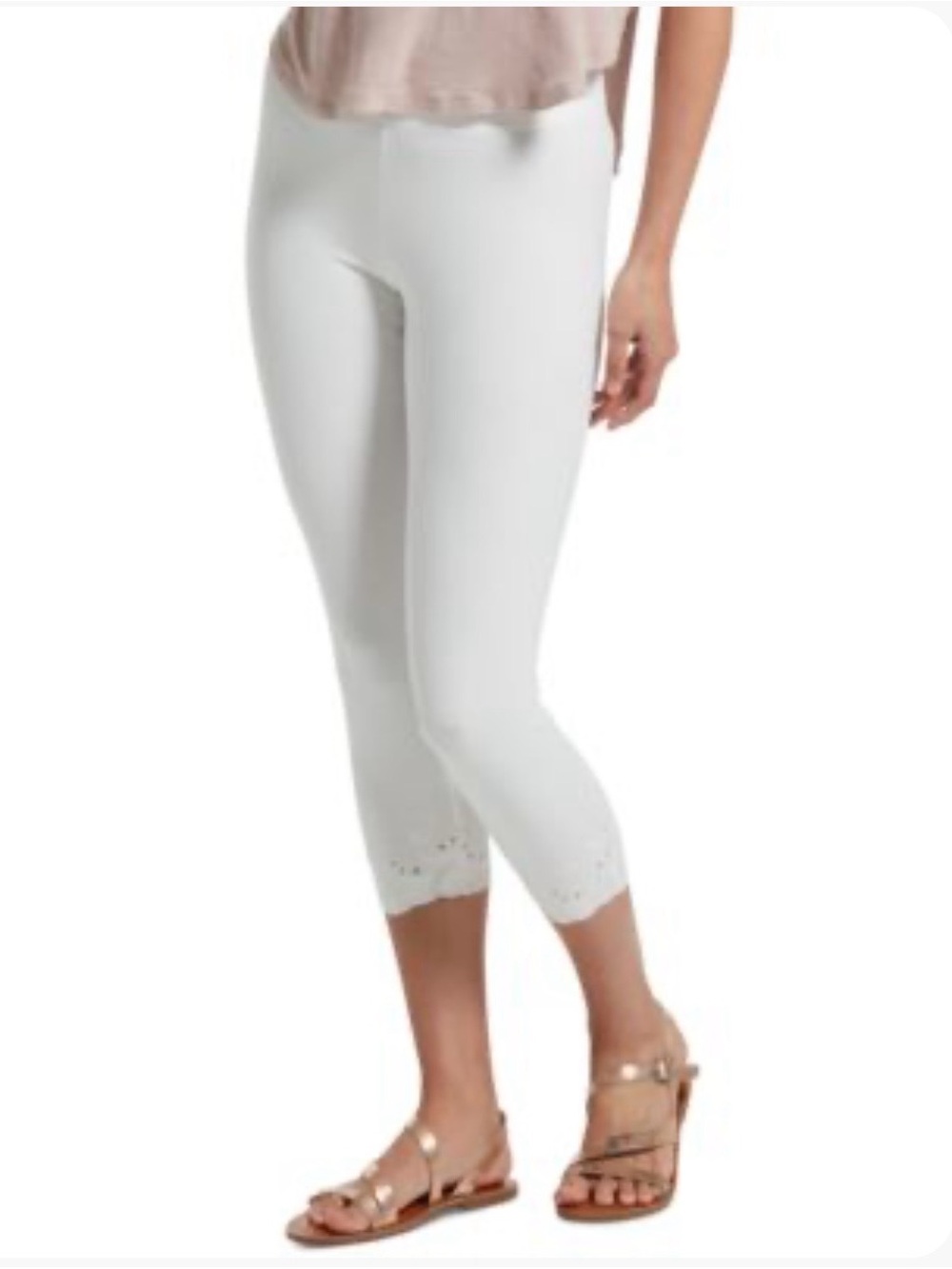 Hue Women's White Cropped Leggings with Eyelet Hem Sz S